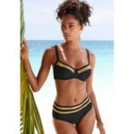 Bild von Bügel-Bikini-Top LASCANA “Elodie”, Damen, Gr. 42, Cup B, gold (schwarz, goldfarben), Recycling-Polyamid, unifarben mit Farbeinsatz, Bikini-Oberteile, mit trendigem Materialeinsatz